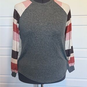 Maurices Gray Sweatshirt with Striped Sleeves